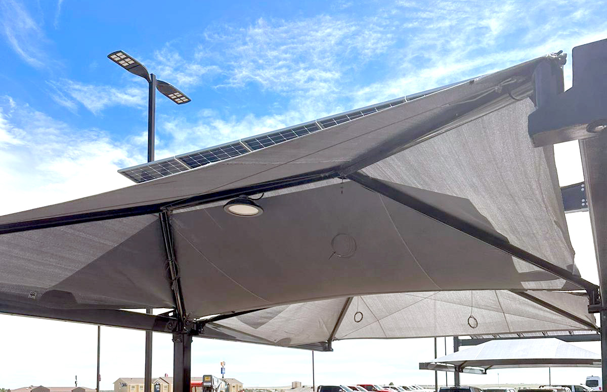 Solar-Integrated Hail Canopy with LED lighting at Transwest Limon